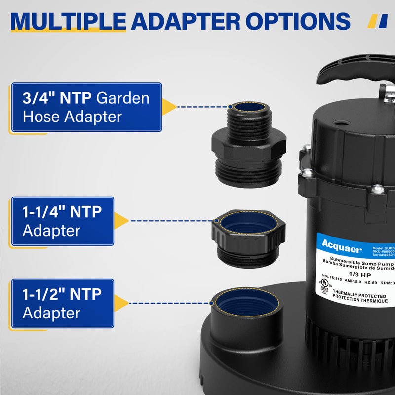Acquaer 1/3 HP Sump Pump, 3040 GPH Submersible Clean/Dirty Water Pump with Automatic Float Switch and 10ft Power Cord Sub Pump for Basement, Pool, Pond, Drain, Flooded Cellar, Aquarium and Irrigation - Image 4